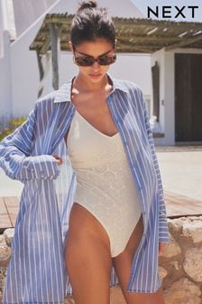 Rayas azul/blanco - Prenda de playa estilo camisa (N57585) | 37 €