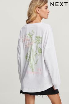 White Long Sleeve Brooklyn New York City Back Graphic Top (N57616) | 942 UAH