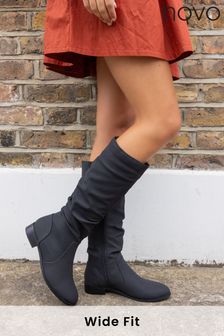 Black Wide Mid Calf Flat Boots Next Luxembourg