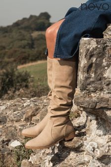 Novo Natural Josslyn Ruched Knee High Flat Boots (N57645) | €77