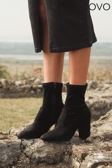 Novo Black Kellan Block Heel Sock Ankle Boots (N57651) | €24