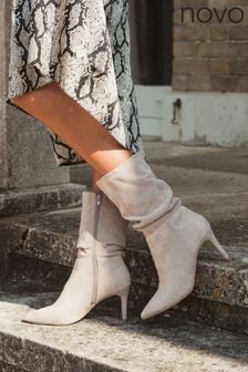 Novo Grey Regular Fit Dekota Mid Heel Point Ruched Ankle Boots (N57666) | 74 €