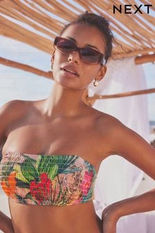 Tropical Print Shirred Bandeau Bikini Top (N57670) | SGD 42