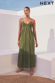 Khaki Green Crochet Maxi Summer Dress (N57682) | kr603