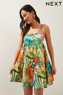 Tropical Mini Tiered Summer Cotton Dress (N57705) | $32