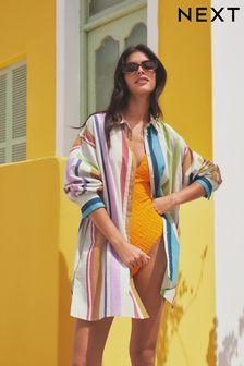 Rayas multicolor - Prenda de playa estilo camisa (N57715) | 46 €