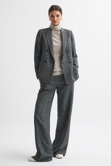 Reiss Grey Luella Relaxed Fit Textured Double Breasted Suit Blazer (N57728) | AED2,362