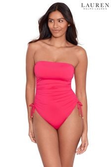 Lauren Ralph Lauren Pink Beach Club Solids Ruched Strapless Swimsuit (N57744) | ￥31,530