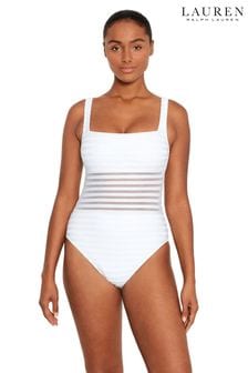 Lauren Ralph Lauren Ottoman - Costume da bagno in tessuto a rete con Bianco e scollo squadrato (N57745) | €298