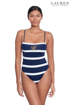Lauren Ralph Lauren Blue Mariner Stripe Embroidered Square Neck Swimsuit (N57756) | OMR103