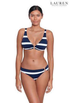 Lauren Ralph Lauren Blue Mariner Stripe Ring Front Halter Bikini Top (N57758) | OMR56