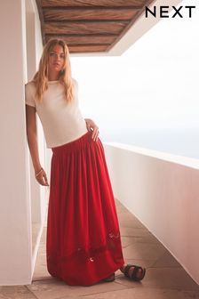 Red Crochet Cutwork Maxi Skirt (N57788) | €53