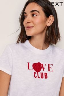 White Crochet Heart Valentines Short Sleeve Crew Neck Top (N57808) | AED80
