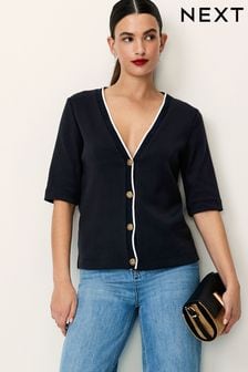 Black with White Tipping Short Sleeve Cardigan (N57814) | $58