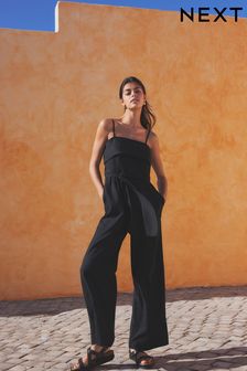 Black Belted Jumpsuit Contains Linen (N57927) | $87