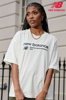 New Balance White Linear Heritage Jersey Oversized T-Shirt (N57937) | €46