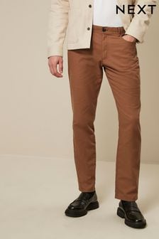 Jasnobrązowe 5 z kieszeniami - Standardowy krój - Eleganckie teksturowane spodnie typu chino (N57946) | 160 zł