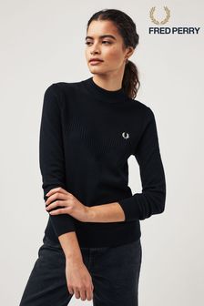 Fred Perry Ponitelle Detail Knitted Black Jumper (N57959) | €205