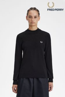 Fred Perry Ponitelle Detail Knitted Black Jumper