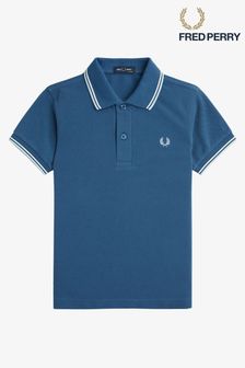 أزرق/بيج/أزرق فاتح - قميص بولو بحافة مزدوجة للأطفال من Fred Perry  (N57963) | 23 ر.ع - 26 ر.ع