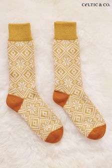 Celtic & Co. Ladies Gold Fair Isle Merino Cotton Socks (N57980) | €36