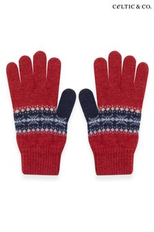 Rot - Celtic & Co. Handschuhe aus Lammwolle mit Norwegermuster, Blau (N58001) | 41 €