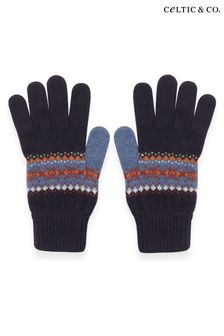Schwarz/Blau - Celtic & Co. Handschuhe aus Lammwolle mit Norwegermuster, Blau (N58002) | 40 €