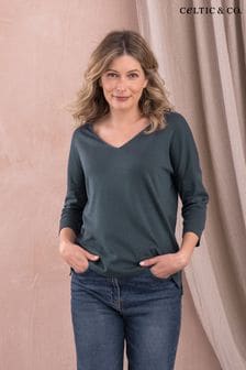 Celtic & Co. Grey Organic Cotton Recycled Lyocell V-Neck Jersey Top (N58039) | €32