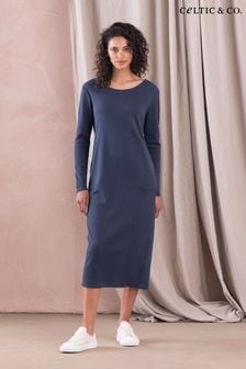 Синее платье миди из органического хлопка с глубоким вырезом на спине Celtic & Co. (N58042) | €47