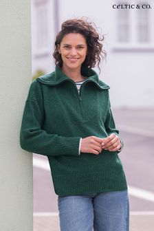 Celtic & Co. Green Flecked Zip Neck Jumper (N58047) | SGD 288