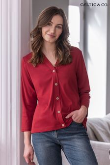 Celtic & Co. Red Organic Cotton Button Through Jersey Top (N58054) | €27