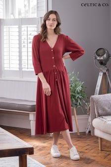 Celtic & Co. Red Organic Cotton Button Through Jersey Midi Dress (N58057) | 277 zł