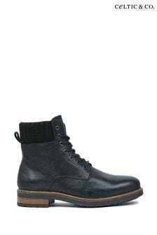 Celtic & Co. Mens Knitted Cuff Lace Up Black Boots (N58066) | €216