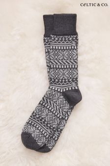 Celtic & Co. Mens Grey Merino Cotton Fairisle Pattern Socks (N58101) | 46 €