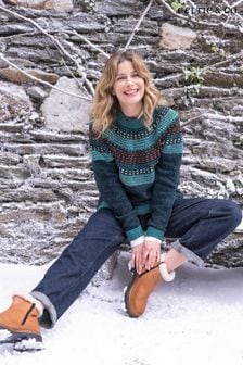 Luźny niebieski sweter Celtic & Co. Donegal z karczkiem z ozdobny ściegiem (N58105) | 725 zł