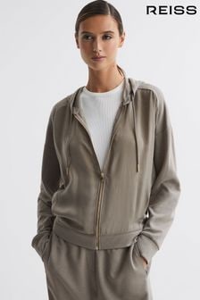 Reiss Khaki Penny Hybrid Zip-Through Hoodie (N58712) | $262