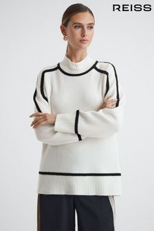 Barva slonovine/črna - Reiss športno-elegantni volnen kontrasten pulover s širokim ovratnikom  (N58717) | €157
