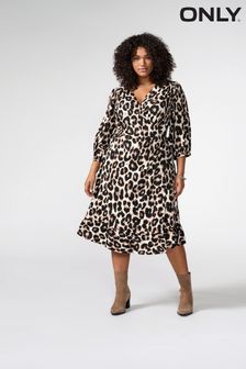 ONLY Curve Brown 3/4 Sleeve Wrap Midi Dress (N58814) | €44