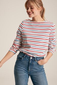 Joules New Harbour Red & Blue Striped Boat Neck Breton Top (N58836) | €43