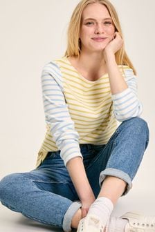 Joules New Harbour Yellow & White Striped Boat Neck Breton Top (N58837) | €43