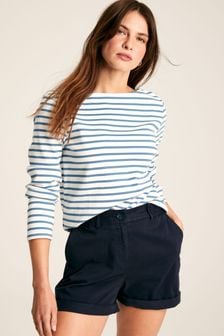 Joules New Harbour Cream & Blue Striped Boat Neck Breton Top (N58838) | 191 SAR