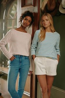 Joules New Harbour Pink/Cream Striped Boat Neck Breton Top (N58839) | €43