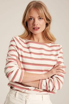Joules New Harbour Pink & Tan Striped Boat Neck Breton Top (N58840) | $51