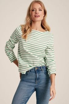 Joules New Harbour Green & White Striped Boat Neck Breton Top (N58842) | AED166
