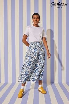 Cath Kidston White and Blue 100% Cotton Midi Skirt (N58866) | $69