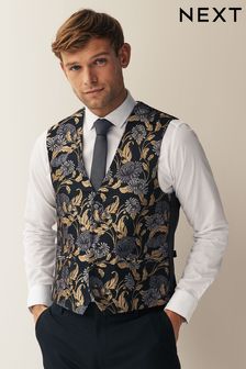 Black/Yellow Gold Floral Occasion Waistcoat (N58908) | OMR24