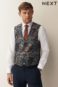 Multi Coloured Burgundy Red Paisley Occasion Waistcoat (N58909) | LEI 366