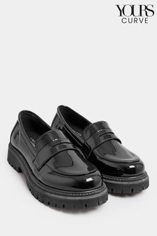 Yours Curve Black Extra Wide Fit Extra-Wide Fit Chunky Saddle Loafer Patent (N58936) | kr530