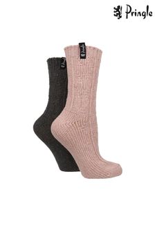 Pringle Pink Cable Knit Wool Blend Boot Socks (N59091) | KWD6