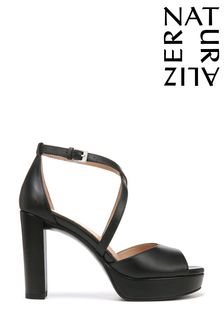 Czarny - Czarne sandały na obcasie Naturalizer Melody z paskiem na kostce (N59141) | 885 zł